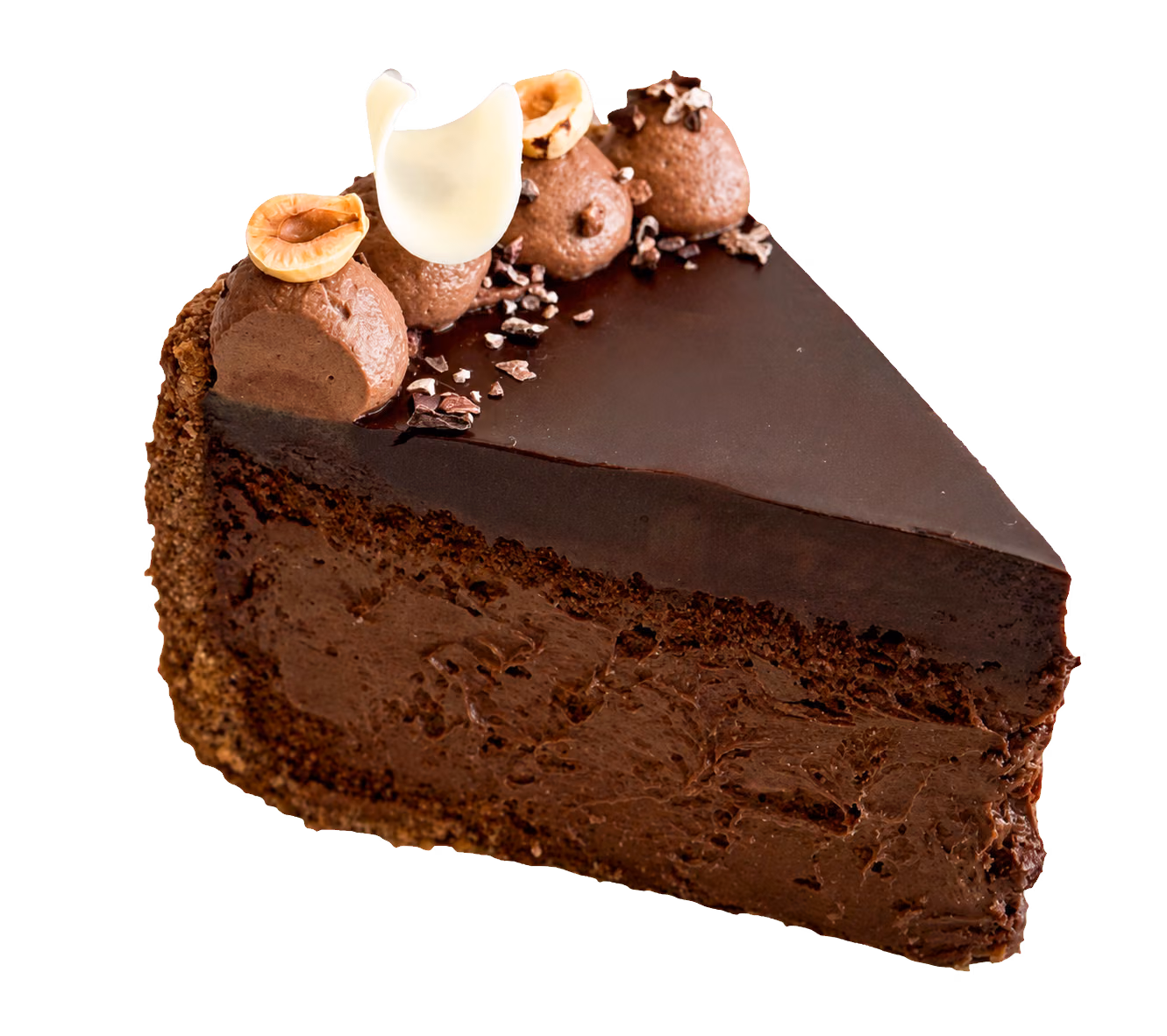 A slice of chocolate cheesecake